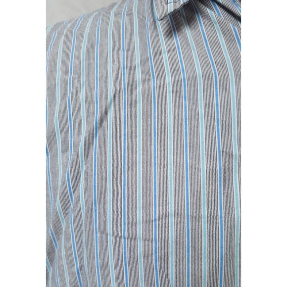 Wrangler Jean Co Mens Large Grey Blue Stripe Long Sleeve Button Up Shirt - Picture 2 of 10